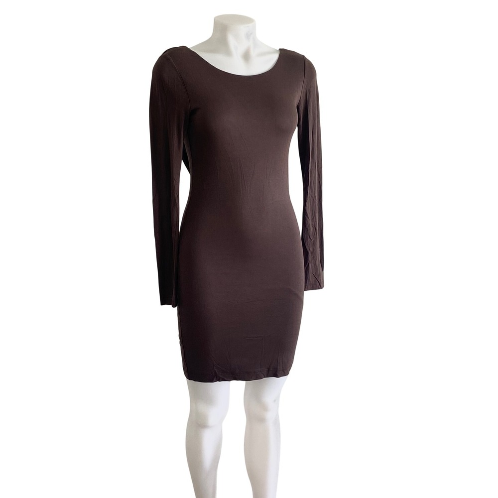 Alice + Olivia Base Brown Long Sleeve Cowl Back Mini Dress C000947346